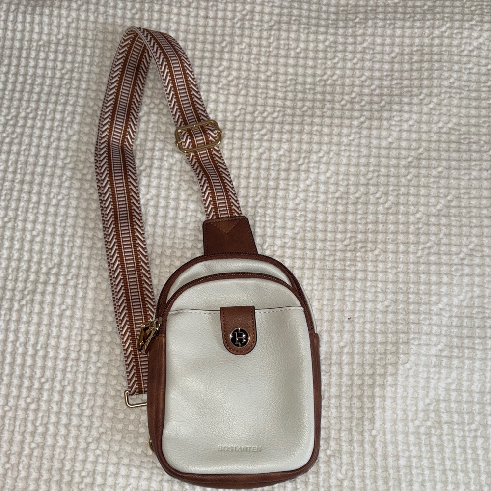 Elegant Cream and Brown Crossbody Bag